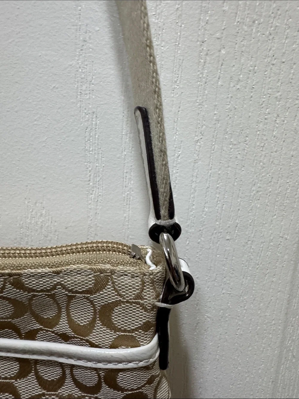 Coach Signature File Crossbody Bag Khaki White Snake Embossed Trim